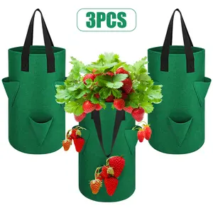 3Pcs Hanging Strawberry Grow Bag with 6 Holes - Breathable Hanging Planting Bags,Durable Vertical Strawberry Planter,for Tomatoes Flowers,for Home Gardening