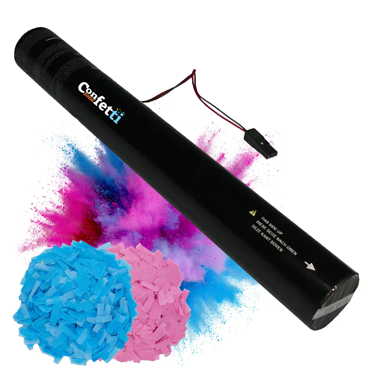Prefilled Single-Use Electric Powder & Confetti Cannon - 24in (60cm) Plastic Pink or Blue Gender Reveal Spray with Dual Effect, Festive Party Supplies for Colorful Event Bursts