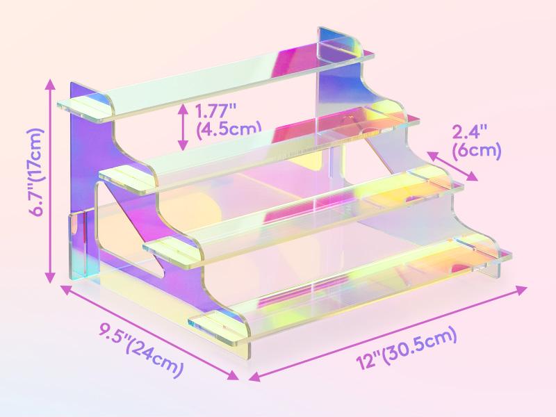 Lifewit 4-Tier Iridescent Acrylic Rises for Perfumes, Cologne, Fragrances, Figures, Collectibles & Organiser Racks - RGB Color, Space-Saving Design