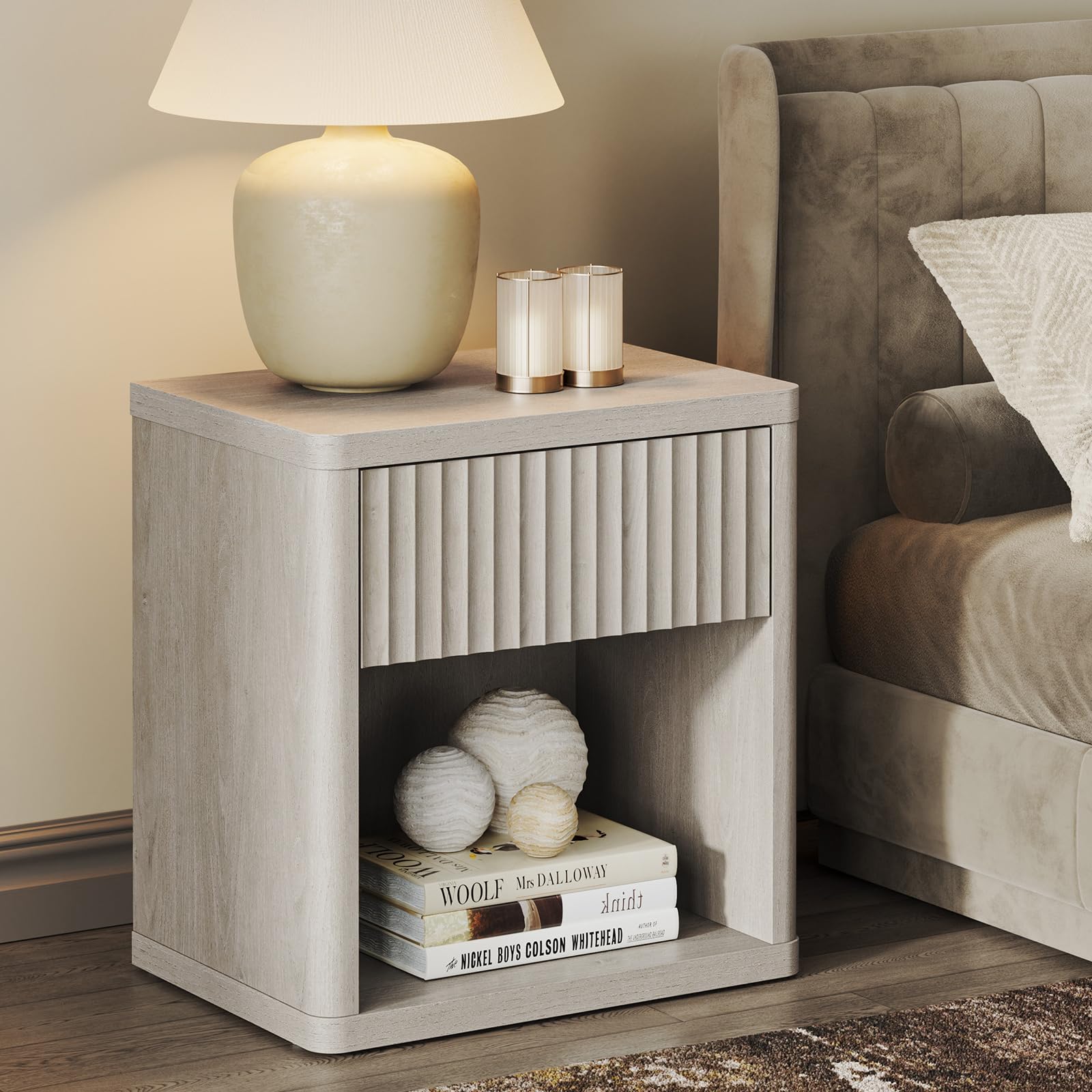 SICOTAS Night Stand with Drawer Storage Bed Side Table End Table 22.7"x 15.4" x 24.1" Large Modern Wide Bedside Stand Mid Century Night Stands for Bedroom Living Room Sofa Couch Office Minimal