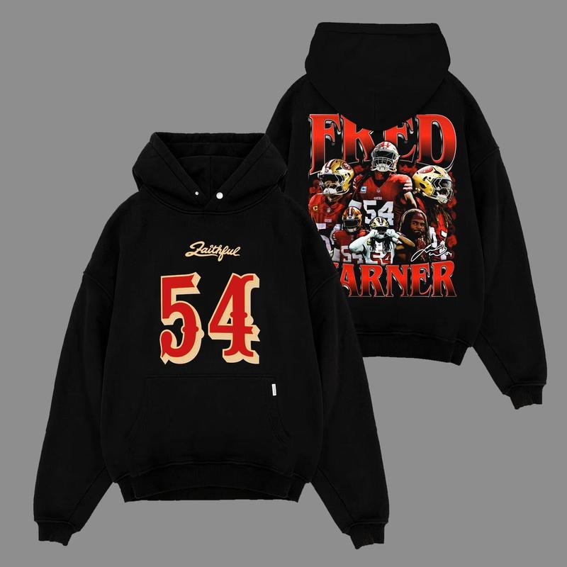 Fred Warner 54 All-Pro Fred For The Faithful Cotton Hoodie Sweatshirt T-Shirt (Made In US), Niner Empire Outfit, Faithful to The Bay! Game Day Outfits, Gift For Football Fans, Football Graphic Hoodie