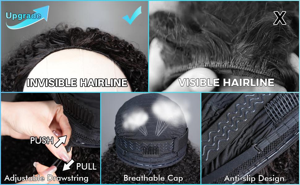 [3 In 1 Half Wig] Hot Star Kinky Curly Wear Go Glueless Wigs Human Hair Wigs for Women Drawstring Seamless Flip Headband Wig Beginner Friendly