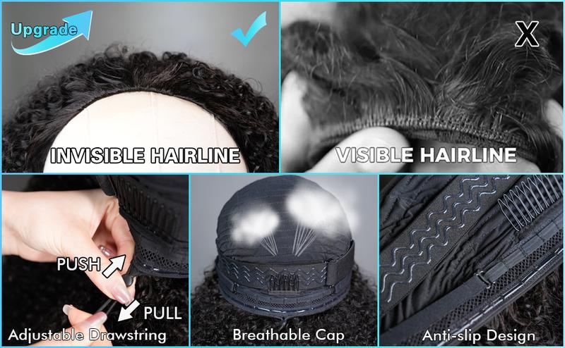 [3 In 1 Half Wig] Hot Star Kinky Curly Wear Go Glueless Wigs Human Hair Wigs for Women Drawstring Seamless Flip Headband Wig Beginner Friendly
