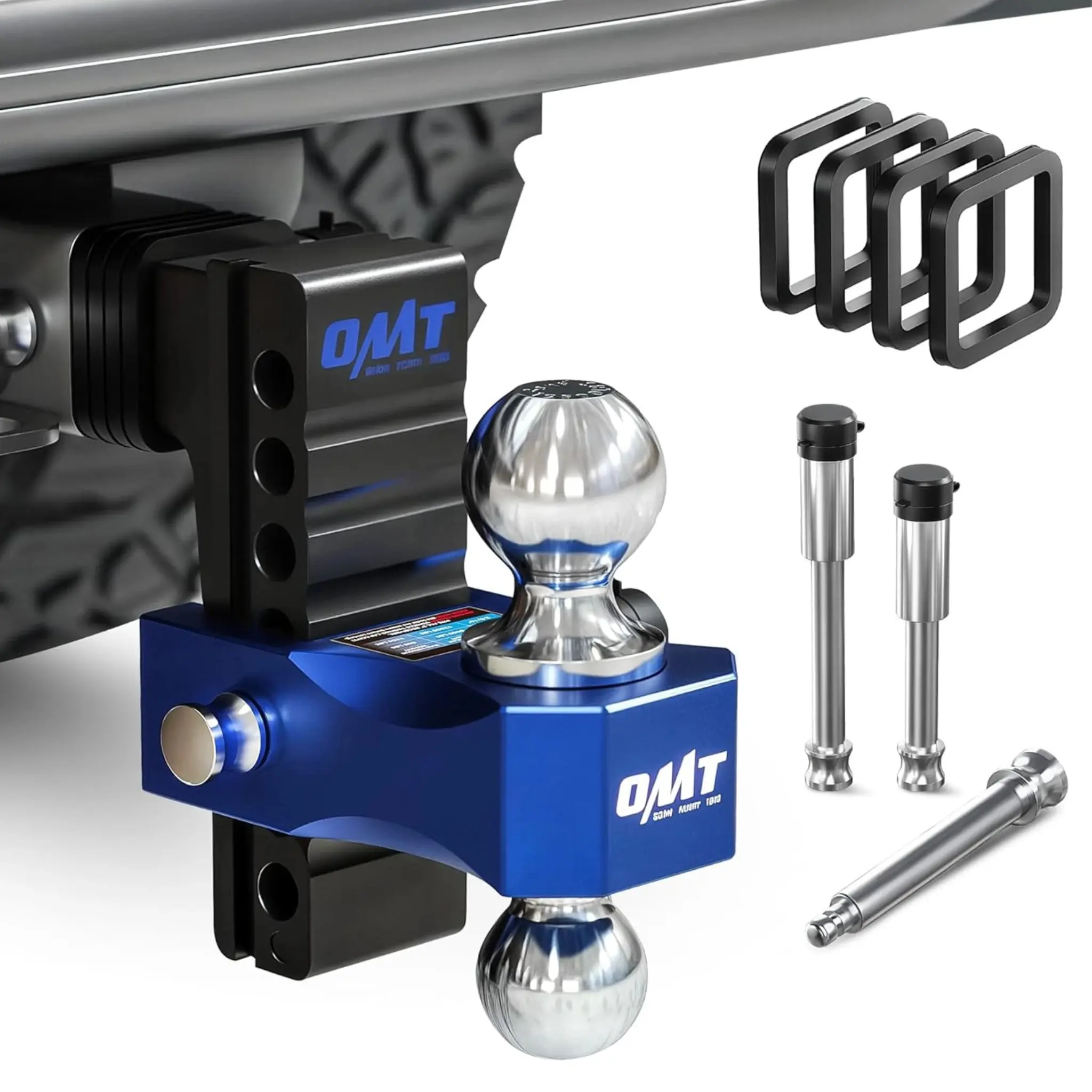 Orion Motor Tech Adjustable Trailer Hitch 2" & 2.5" Receiver - Heavy Duty Aluminum Drop Hitch with Dual Ball Mount, 18,500 LB GTW Towing Capacity for Trucks, RVs, Trailers & Campers
