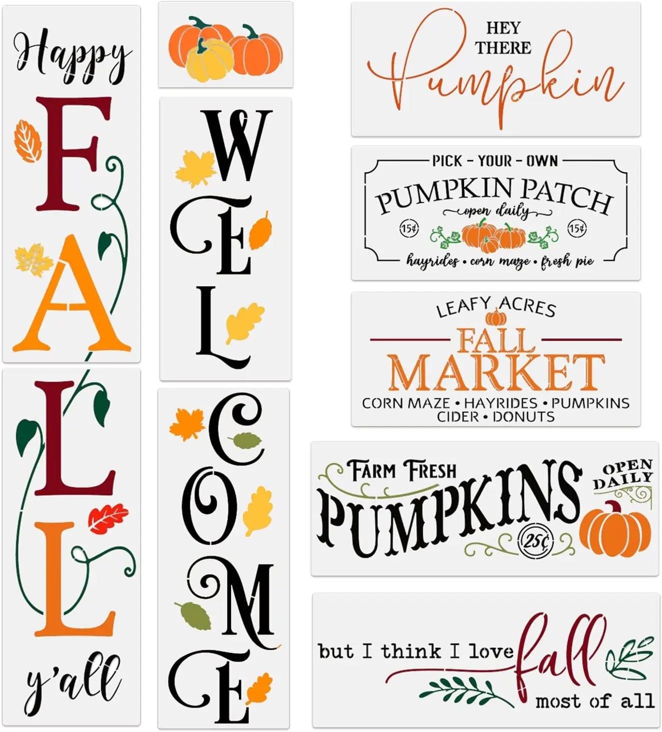 Multi-Size Sturdy Rectangle & Round Transparent Synthetic Pumpkin Painting Stencil Set, 11.8x5.5in Templates for 35in Board Large Welcome Porch Signs, Pumpkin Patch & Round Door Furniture Home Decor Plaques
