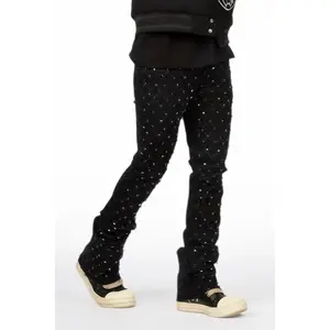 Glit Black Rhinestone Stacked Flare Jean