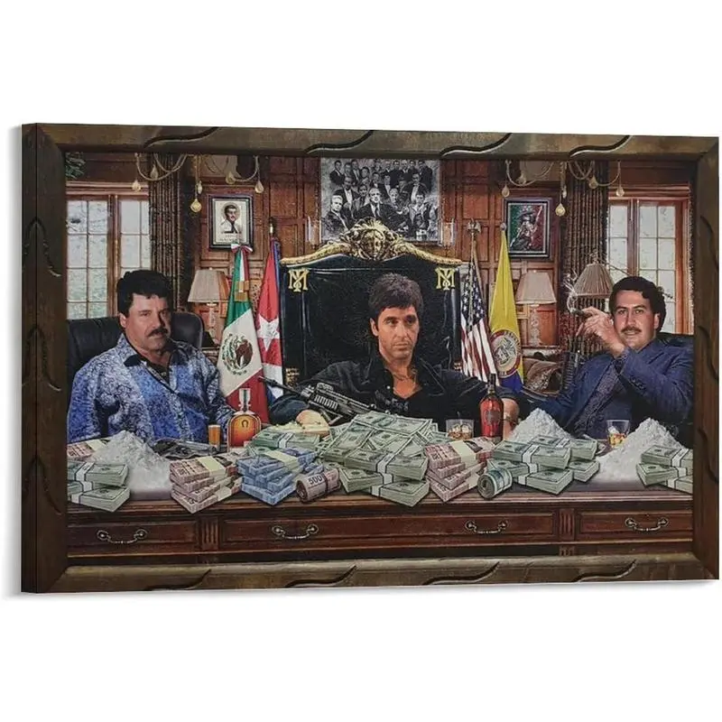 Arimex Scarface Al Pacino El Chapo & Pablo Escobar Tony Montana El Chapo Pablo Escobar Wall Poster Art Canvas Print for Office Bedroom Aesthetic Modern Home Decoration Illustrations Paintings