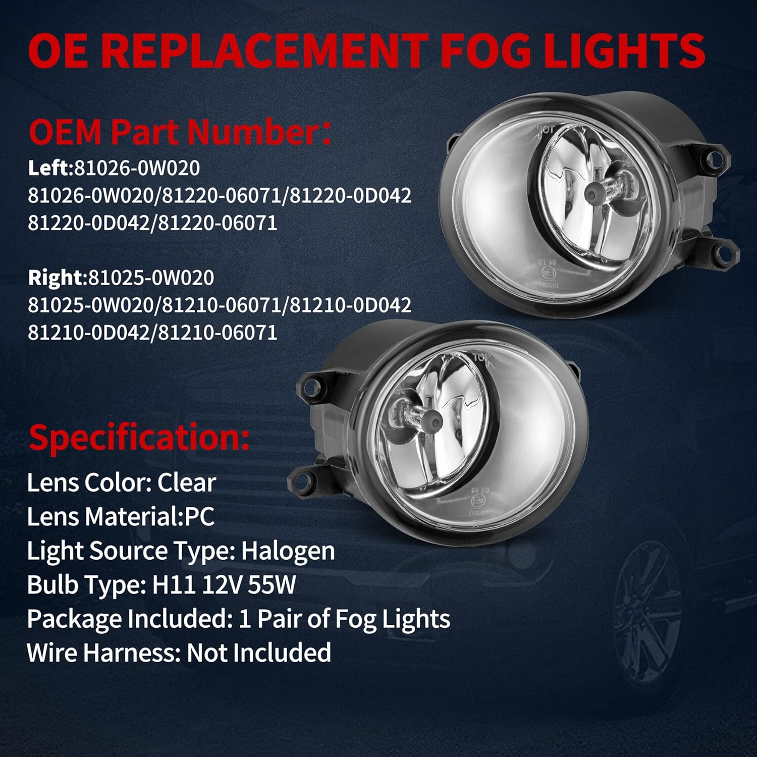 YITAMOTOR Fog Lights Compatible with 2007-2014 Camry/2009-2013 Corolla/2006-2012 RAV4/2008-2010 Highlander/2010-2013 RX350 RX450h/2013 GS350 GS450h LX570 Fog Light Replacement Fog Lamp