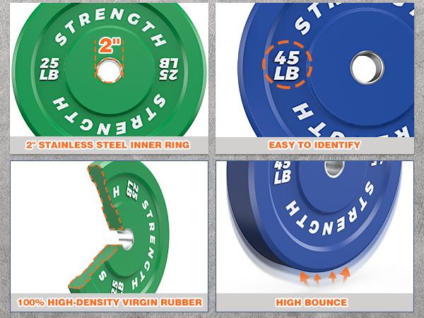 【 Olympic Games  Plates】Bearbro Colored Bumper Plates set, Color Olympic Bumper Plates, High Bounce Bumper Weight Plate with Steel Insert, 2-Inch Universal Fit, Strength Training Weight Lifting Plate for Fitness Workouts
