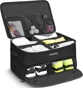 New 2 Layer Golf Trunk Organizer, Golf Gifts for Men with Separate Ventilated Compartment for 2 Pair Shoes, Waterproof Car Trunk Locker for Balls, Tees, Clothes, Gloves, Gifts for Golfers