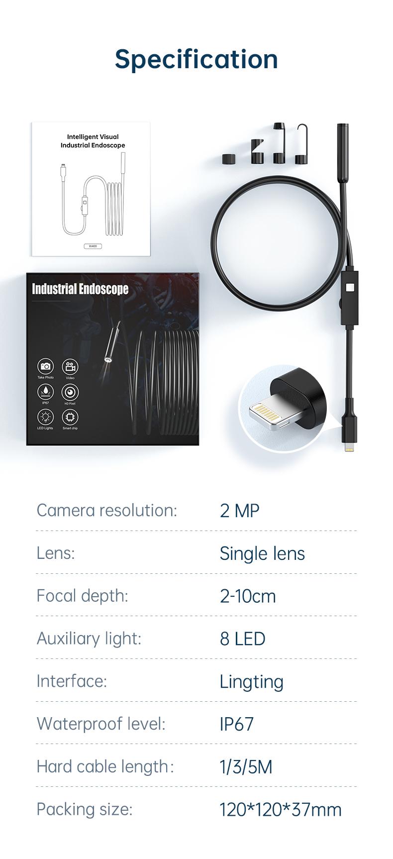 Single Lens Borescope 1920P HD IP67 Waterproof Endoscope Camera with Light Sewer Camera 16.4FT Semi-Rigid Cable Diagnostic Tool