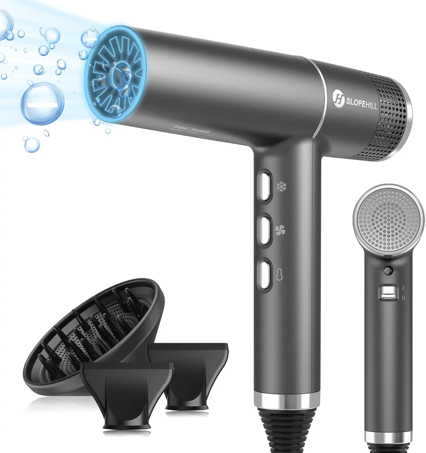 Slopehill Hair Dryer with Unique Brushless Motor | Intelligent Fault Diagnosis | Innovative Microfilter | Oxy Active Technology | Led Display (Grey) Holiday Gift MothersDayGift,summerwins,dorm essentials tiktokshopbacktoschool