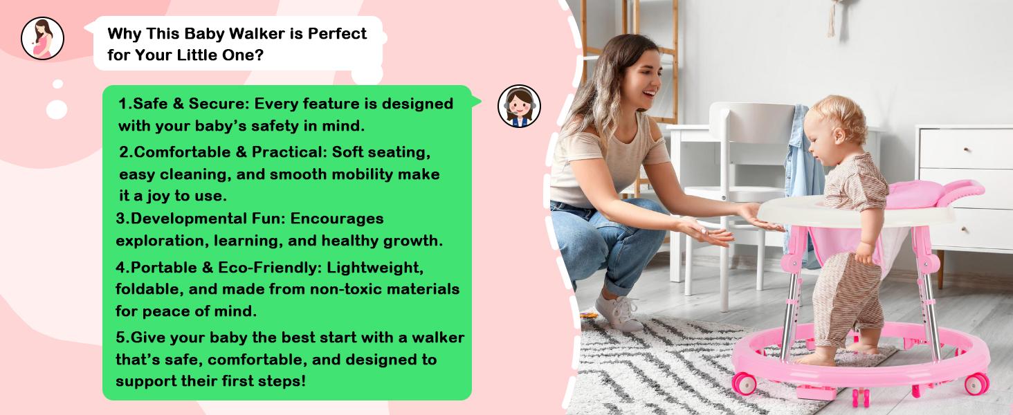 Foldable Baby Walker with 9 Adjustable Heights!Mute Wheels & Footrest, Perfect Activity Center for Boys & Girls Aged 7-18 Months, Portable & Space-Saving! ! Floorwalker