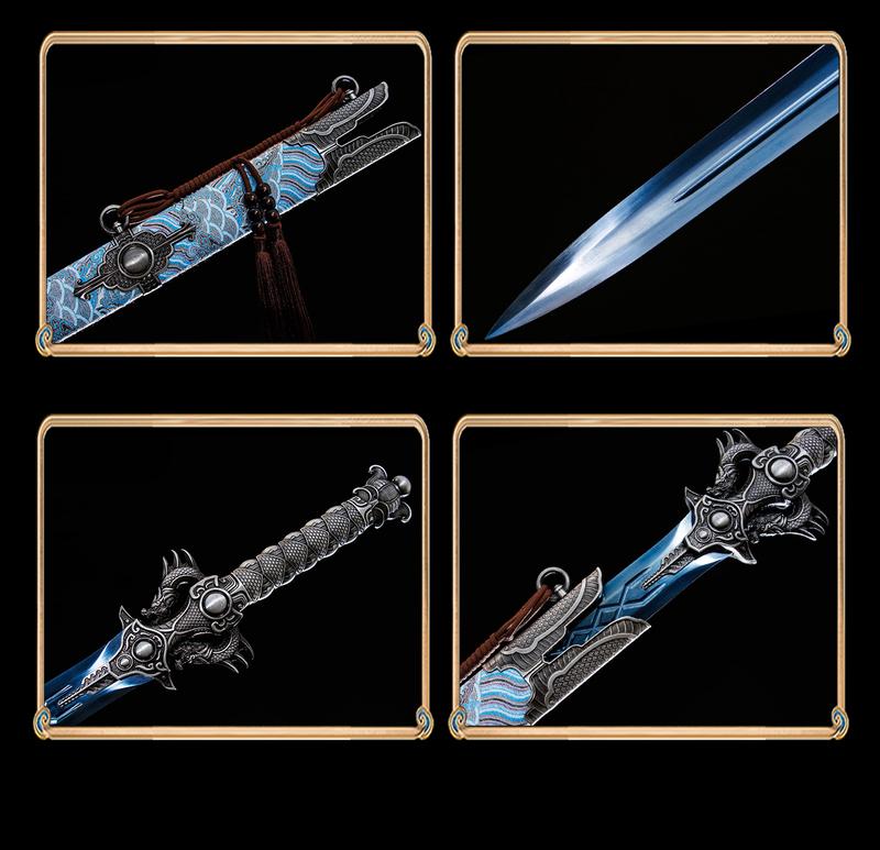 Handmade Chinese Sword - Full Tang Dynasty - Heat-Treated Blade, Blue Dragon Handle - Authentic Ancient Chinese - Collector'S Display or Martial Arts Training - Luxury Sword Sheath - Historical Replica - Ideal Gift for Martial Arts &