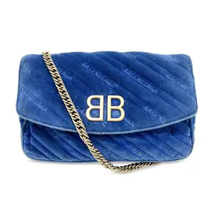 Pre-owned Balenciaga Leather Shoulder Bags Quilted Velvet BB Chain Shoulder Bag (B105)