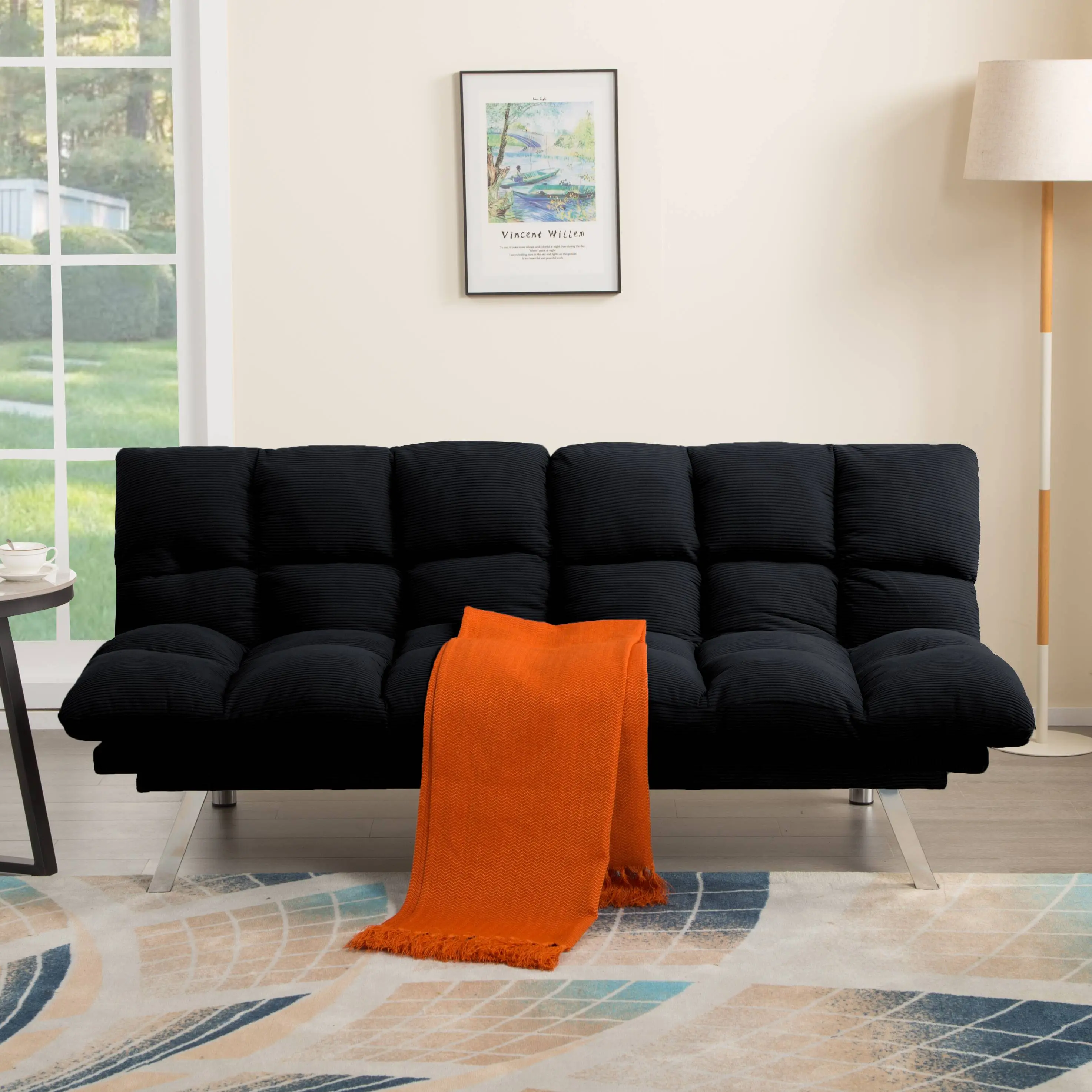Twin-Size Corduroy Sofa Bed Couches - 67.3in Soft Upholstery, Durable Wood Frame, Modern Tapered Metal Legs, Multi-Position Reclining, High-Density Foam, Easy Assembly, Space-Saving Small Sofa Couch