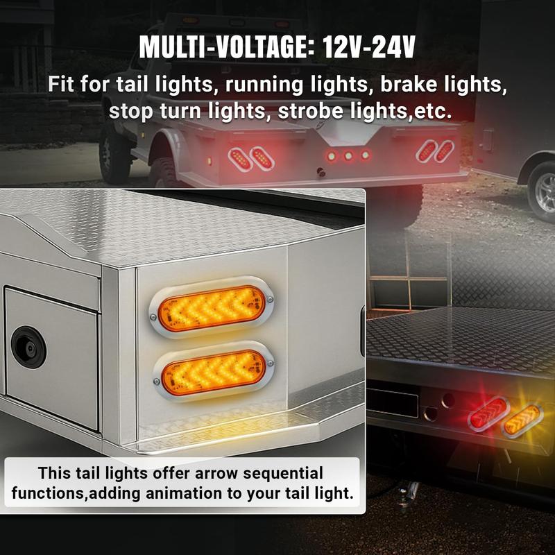 2 Pack 6 Inch Amber Oval Sequential ARROW 45LED Pointing Light 12V 24V DC Turn Signal Tail Indicator Marker Light with Chrome Bezel, Sealed Waterproof for Truck, Trailer, Dump Truck, Bus