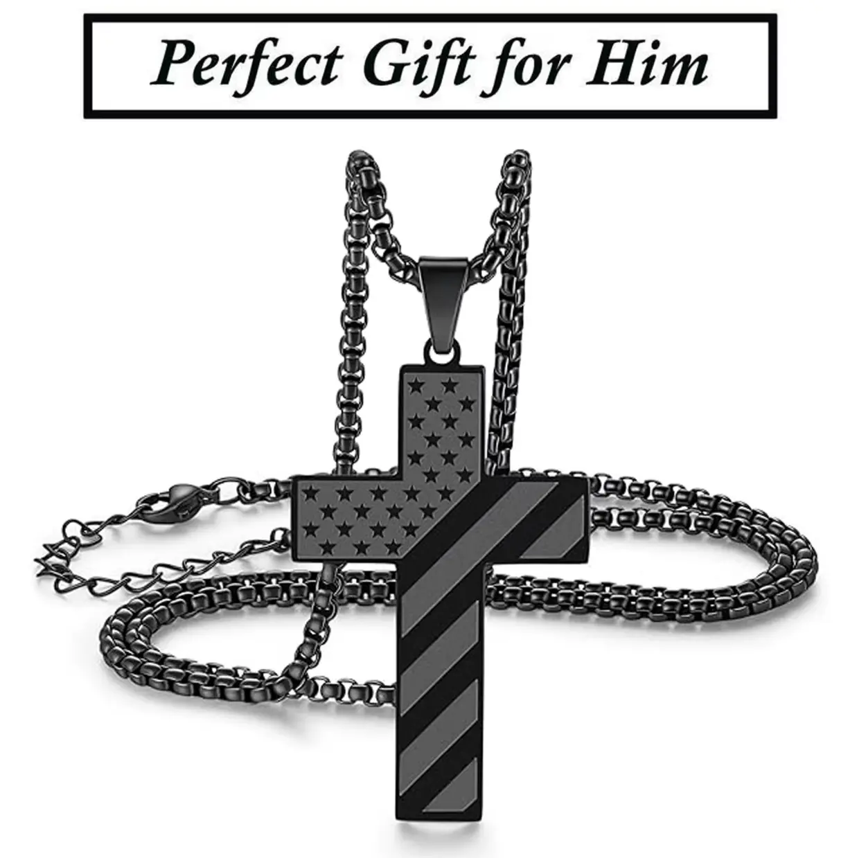 Cross Necklace with Bible Verse & American Flag Pendant-Stainless Steel Men's Jewelry Gift | Faith-Inspired, Bold & Patriotic Chain for Him