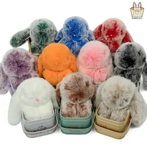 BunnyLulu Handmade Fluffy Bunny PomPom Keychain with Designed Tin Box, – Cute Christmas Gift, Travel Accessory & Birthday Present for Girls & Women