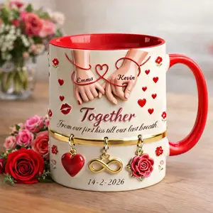 Personalized Couple Together Mug, Custom Name Romantic Coffee Mug, Anniversary Wedding Gift for Him Her