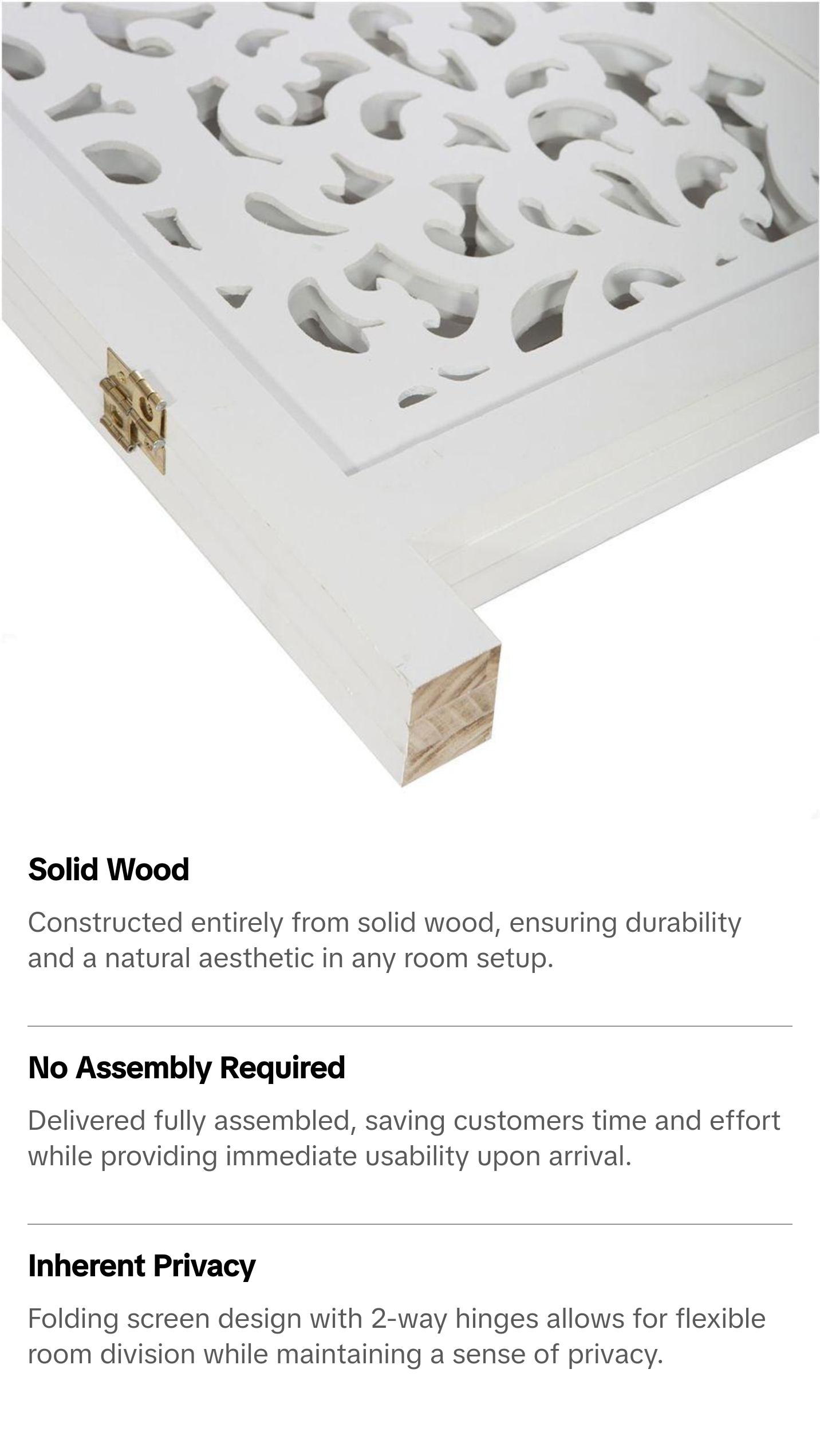 3 Panels Solid Wood Screen Room Divider Decorative Cutouts