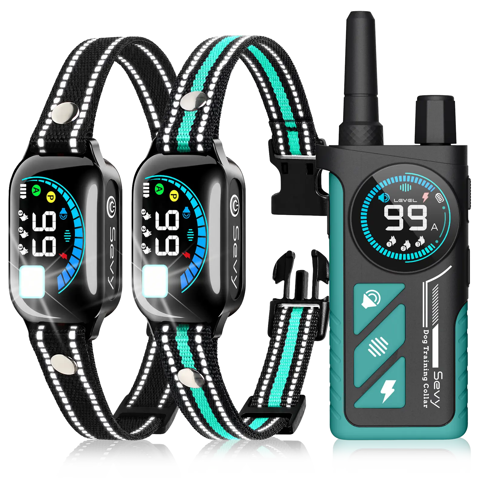 Sevy 2-in-1 Dog Shock & Bark Collar 2 Pack, Smart Anti Bark Dog Training Collar with Remote for 2 Dogs, 3300FT E Collar with Beep Vibration Shock, LED Light, IP67 Waterproof for Small Medium Large Dog，Rechargeable LCD Dog Training Collar puppy tool guard