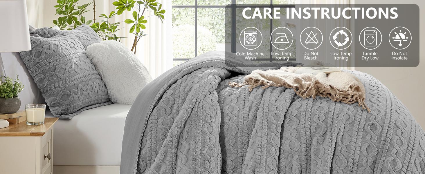 HOMELIKE MOMENT Queen Size Reversible Fluffy Fleece Comforter Set Ultra Soft Cozy Machine Washable Bedding for Christmas Winter Dorm & Bedroom Decor Beige 3-Piece Set, Valentines Gifts