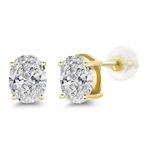 Gem Stone King 3.00 Ct Oval Cut 14K Yellow Gold IGI Certified Lab Grown Diamond Stud Earrings | F-G Color | VS Clarity | Gold Earrings For Women Men
