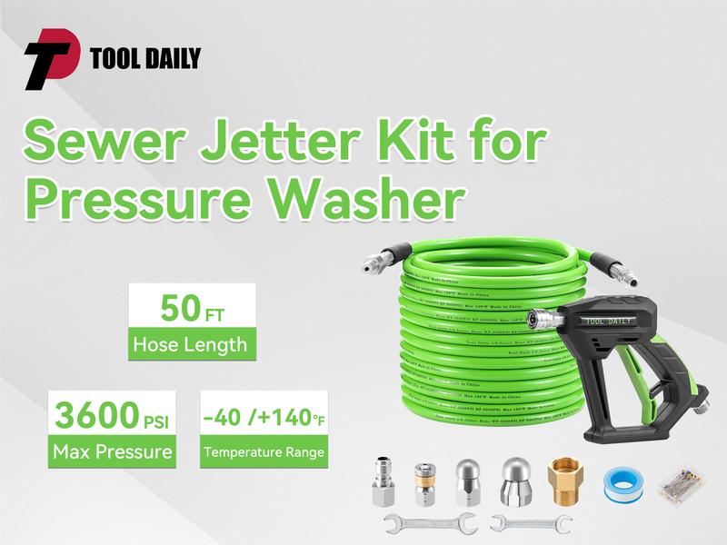 Tool Daily Sewer Jetter Kit for Power Washer 100 FT Heavy Duty Hose,Short Spray Lance,Drain Cleaning,1/4 Inch NPT,Sewer Jetting Nozzle,3600 PSI Tool Daily Sewer Jetter Kit for Power Washer 100 FT Heavy Duty Hose,Short Spray Lance,Drain Cleaning,1/4 Inch NPT,Sewer Jetting Nozzle,3600 PSI
