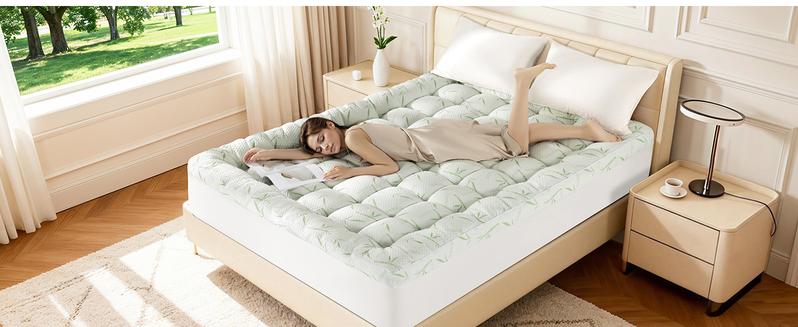 Shilucheng Bamboo 3inch Mattress Topper 8-21 Inch Fit Back Pain Relief Breathable Ultra Soft Quilted Top with Deep Pocket Machine Washable
