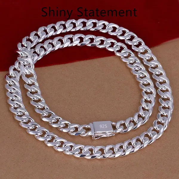 Elegant 925 silver hip-hop punk square buckle width 10mm Cuban chain - hypoallergenic, ideal for parties and gifts, multifunctional accessory | stylish Cuban chain | durable chain design silver-platedsummerwins