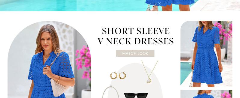 PrettyGarden 2025 Trendy Short Sleeve Mini Dress | V-Neck Eyelet Ruffle Dress | A-Line Swing Summer Outfit | Chic Hollow Out Dress for Women Minimalist