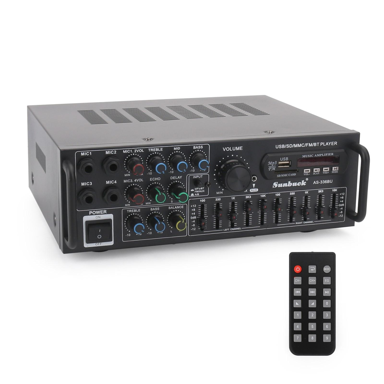 Areyourshop Power Amplifier EQ Bluetooth 5.0 Stereo Amplifier with Remote Control Support USB Disk SD Card for Home Cinema Party