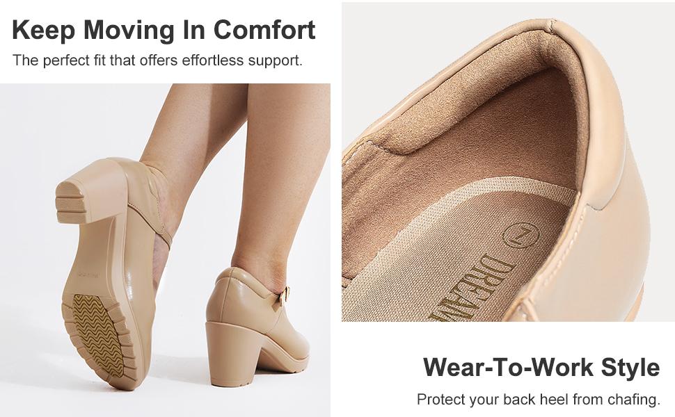 Dream Pairs Mary-Jane Low-Block Pumps – Closed Round-Toe, Cushioned Work-to-Wedding Heels, Shoes For Women, Footwear, Classy