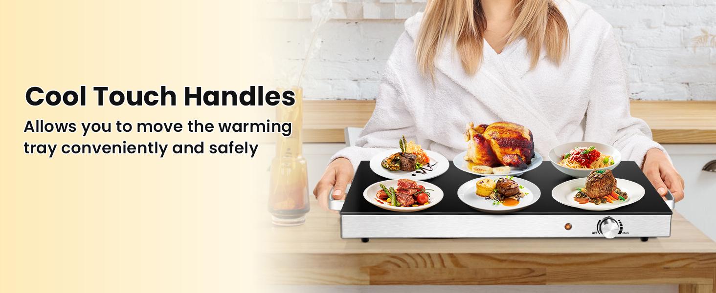 COSTWAY Electric Warming Tray, Hot Plate Warmer w/Adjustable Temperature Control, Tempered Glass Top, Cool-Touch Handles, Food Warmer Tray for Gathering Parties, Christmas Festival Gift Black Friday Cyber Monday