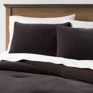 Full/Queen Lustrous Velvet Comforter & Sham Set Black - Threshold