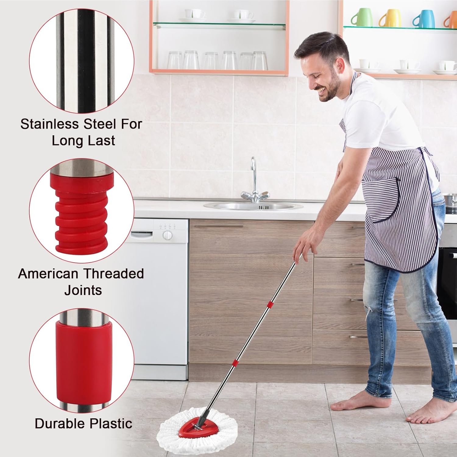 Spin Mop Head Replacement & Shower Floor Scrubber  Set (No Bucket), Compatible with O Cedar EasyWring 1-Tank System,Microfibre  Mop Refill Heads for Cleaning All Hard-surfaced Floor, Easy to Replace Easy to Clean