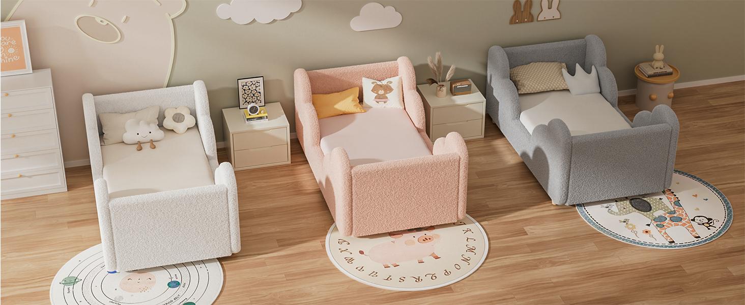 Lilypelle Toddler Bed Frame, Toddler Floor Bed Frame with Extra Safty Broad, Standard Crib Size Toddler Bed, Certified Fabric Toddler Beds Frame, Mattress Not Included