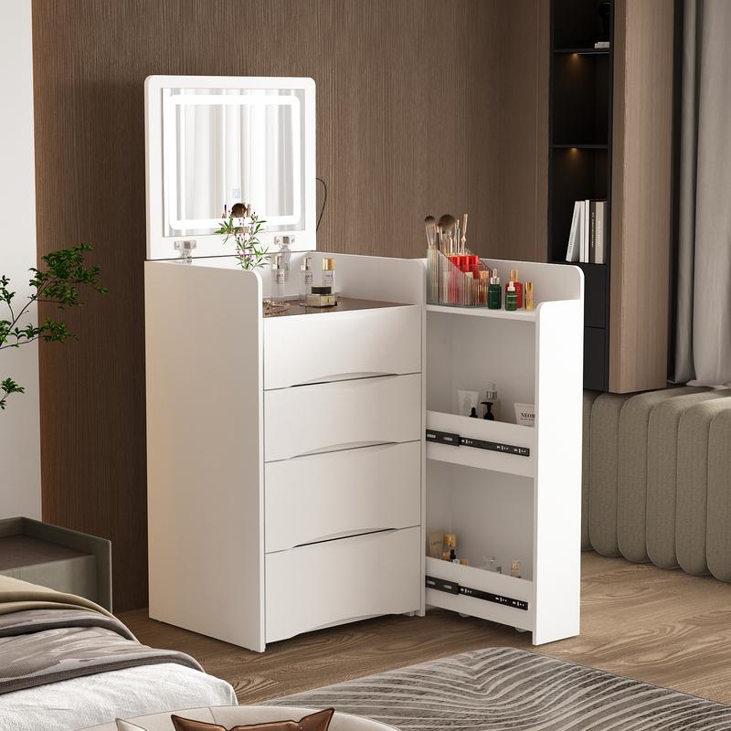 FUFU&GAGA 4 Types Makeup Vanity Desk with 3-Lights Mirror and Drawers for Makeup Equipped with Stool