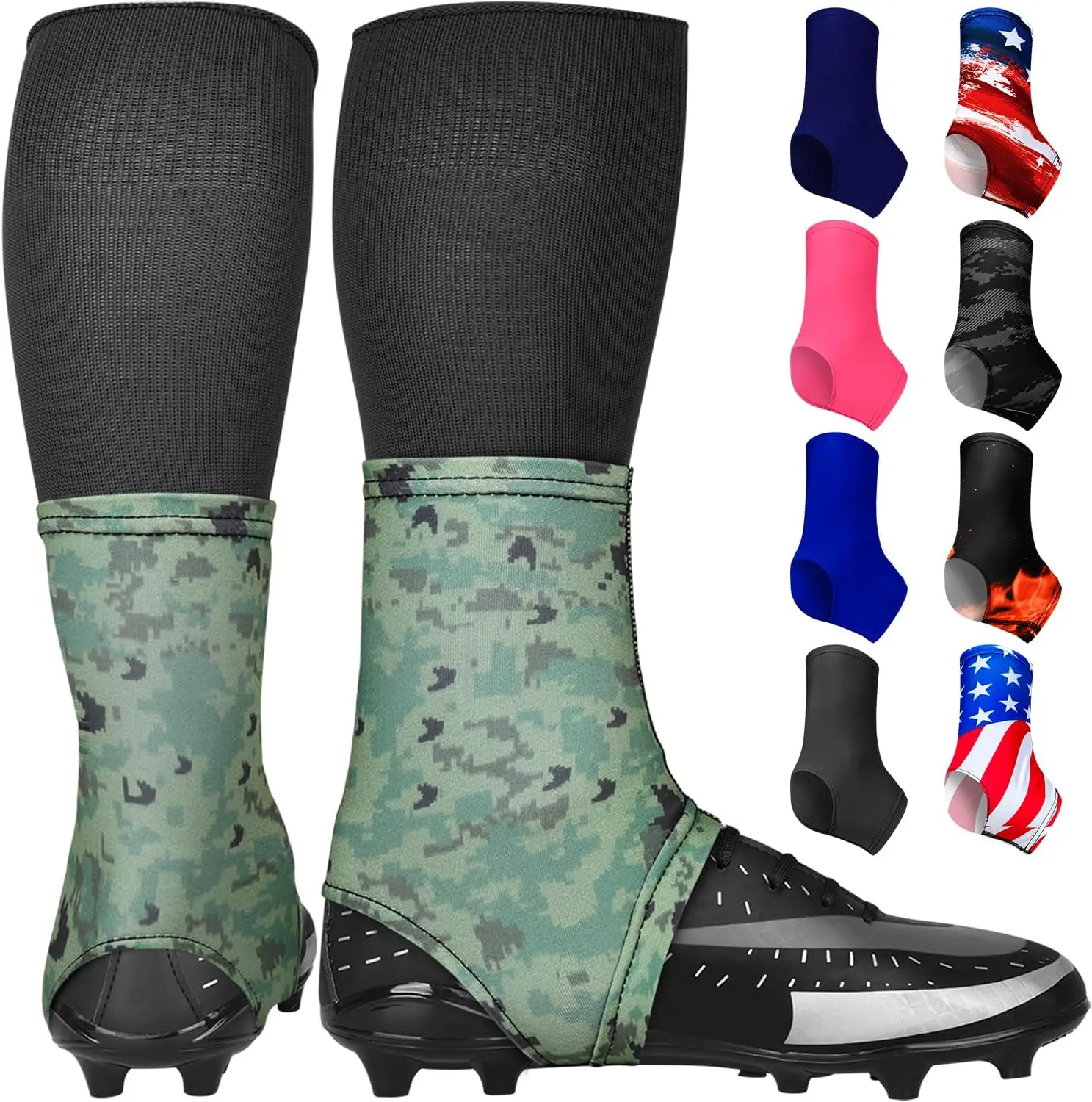 Spats Football Cleat Covers - Keep Your Laces Tied and Cleats Clean, Football Spats for Cleats, Perfect for Baseball, Soccer, Lacrosse, Hockey - Adult & Youth Sizes (Camo Green)