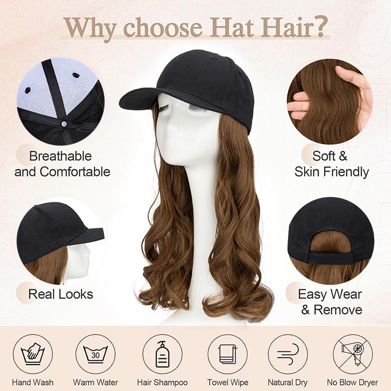 Baseball Hat Wig for Women Wig Cap with 16in Curly Hair Extensions Hat with Hair Wave Adjustable Baseball Cap Wigs
