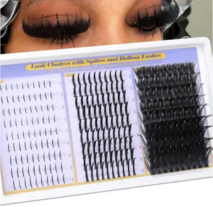 Volume Lash Clusters with Spikes and Bottom Lashes DIY Spiky Lash Extension Wispy Eyelash Clusters 12-25mm with Lash Spikes 13-23mm and 5-9mm Bottom Lashes D Curl Manga Lashes Clusters by Yawamica