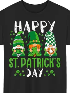 Men's & Women's St.Patrick's Day Irish Lucky Shamrock & Leprechaun T-Shirt - Green & Golden Print Short Sleeve Crew Neck Tee, Soft Breathable Casual Wear Suitable for Parades, Parties, Daily Outfits - Machine Washable Irish-Themed Apparel