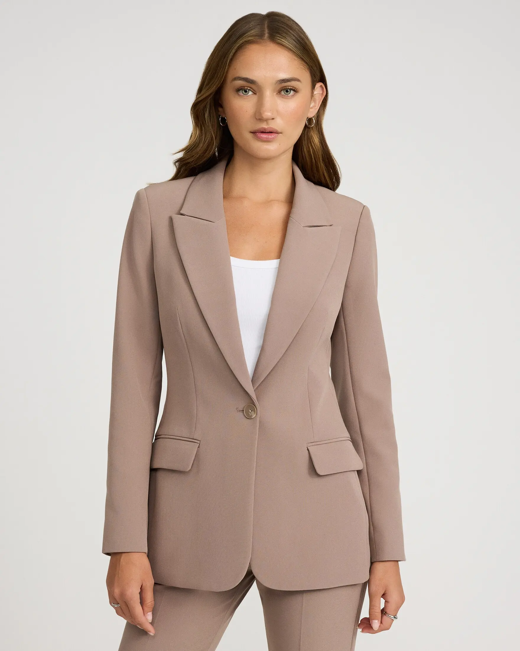 Express Studio Stretch Twill Long Slim Blazer, Fabric, Button, Suit, Basic