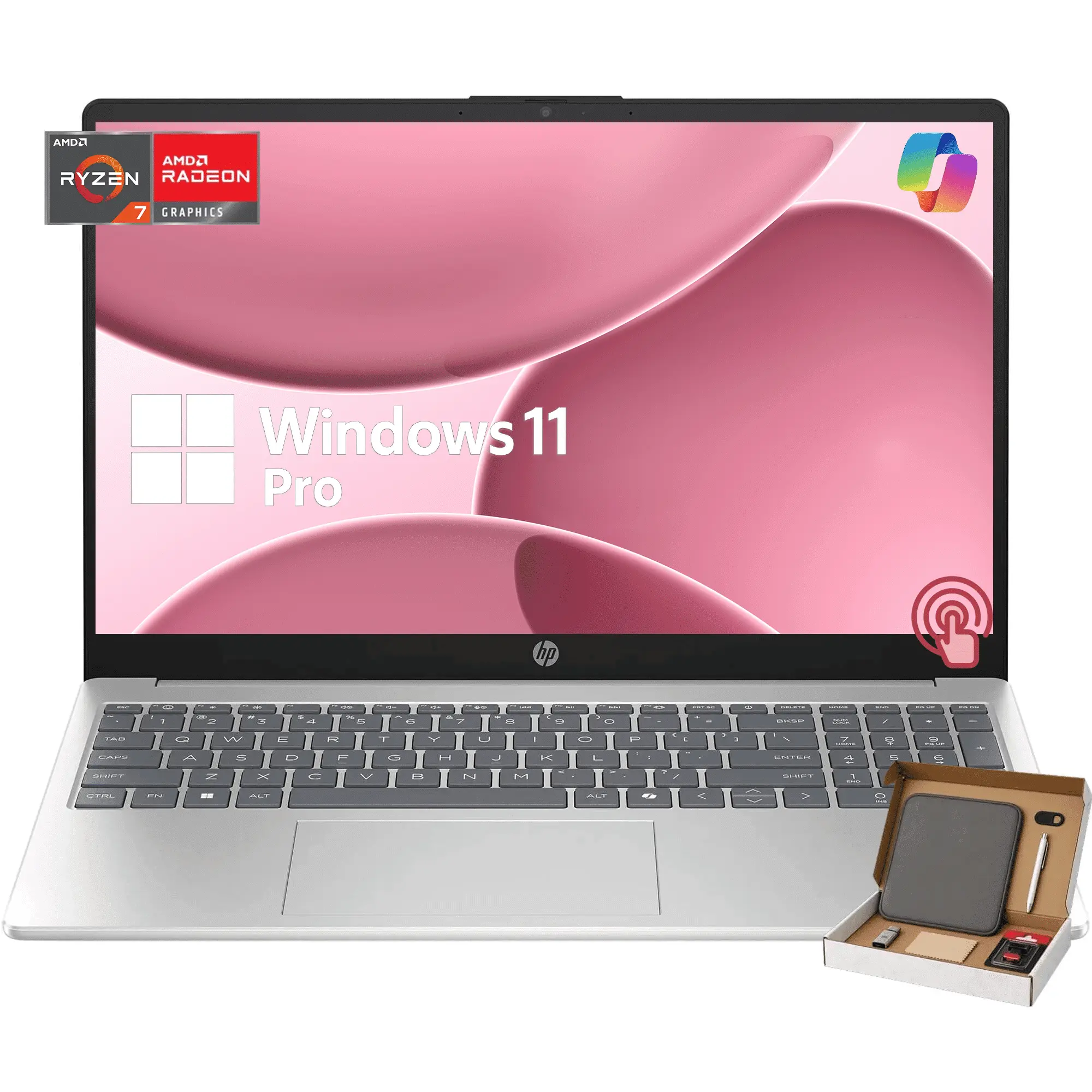 HP 15.6" FHD Touchscreen Pre-Built Laptop Computer for College Students & Business, AMD Ryzen 7 7730U, 64GB RAM, 1TB SSD, AMD Radeon Graphics, Windows 11 Pro, Wi-Fi 6, Copilot, Pre-Built Laptops, Camera