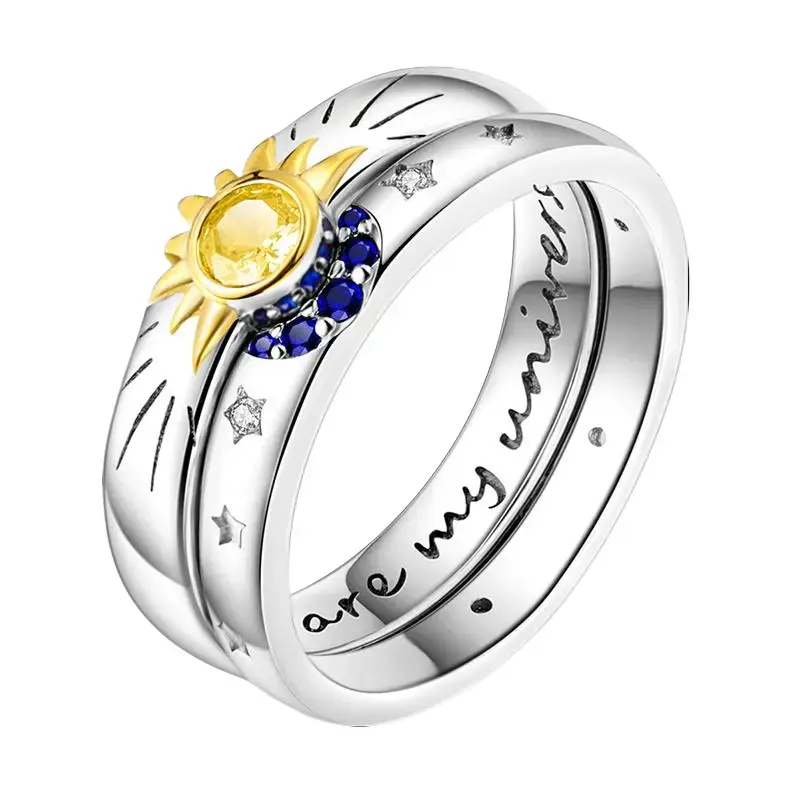 Sun and Moon Matching Rings Set | "Are My Universe" Hidden Message Stackable Promise Ring | Bestie Rings & Couple Rings Gift