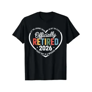 Officially Retired 2026 Heart T-Shirt - Retirement Gift for Men & Women, 100% Cotton Fit Short Sleeve Tee with Retirement Date Print, S-XXXL Sizes for Retirement Parties & Daily Wear
