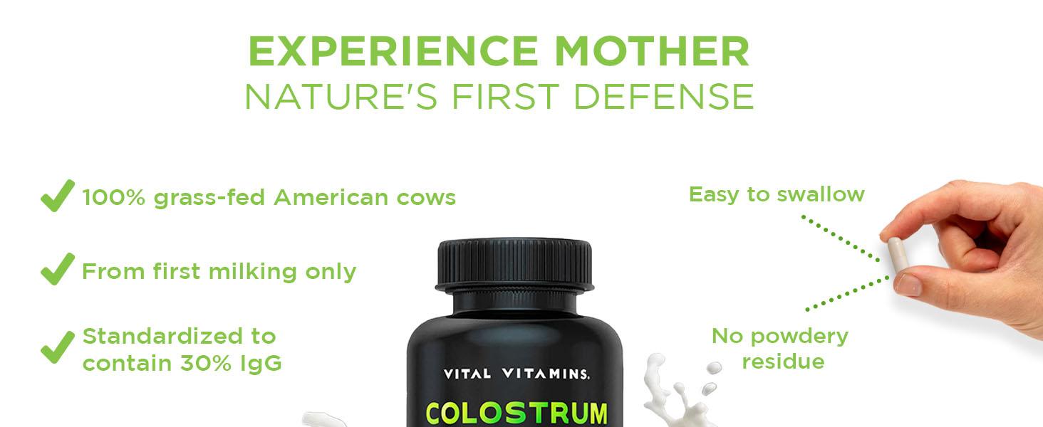 Colostrum Dietary Supplement | Immune Boost with Vitamin C, Zinc & Selenium | Grass-Fed Bovine Colostrum, Standardized 10% IgG Immunoglobulins | Gut, Recovery & Wellness Support | 60 Capsules