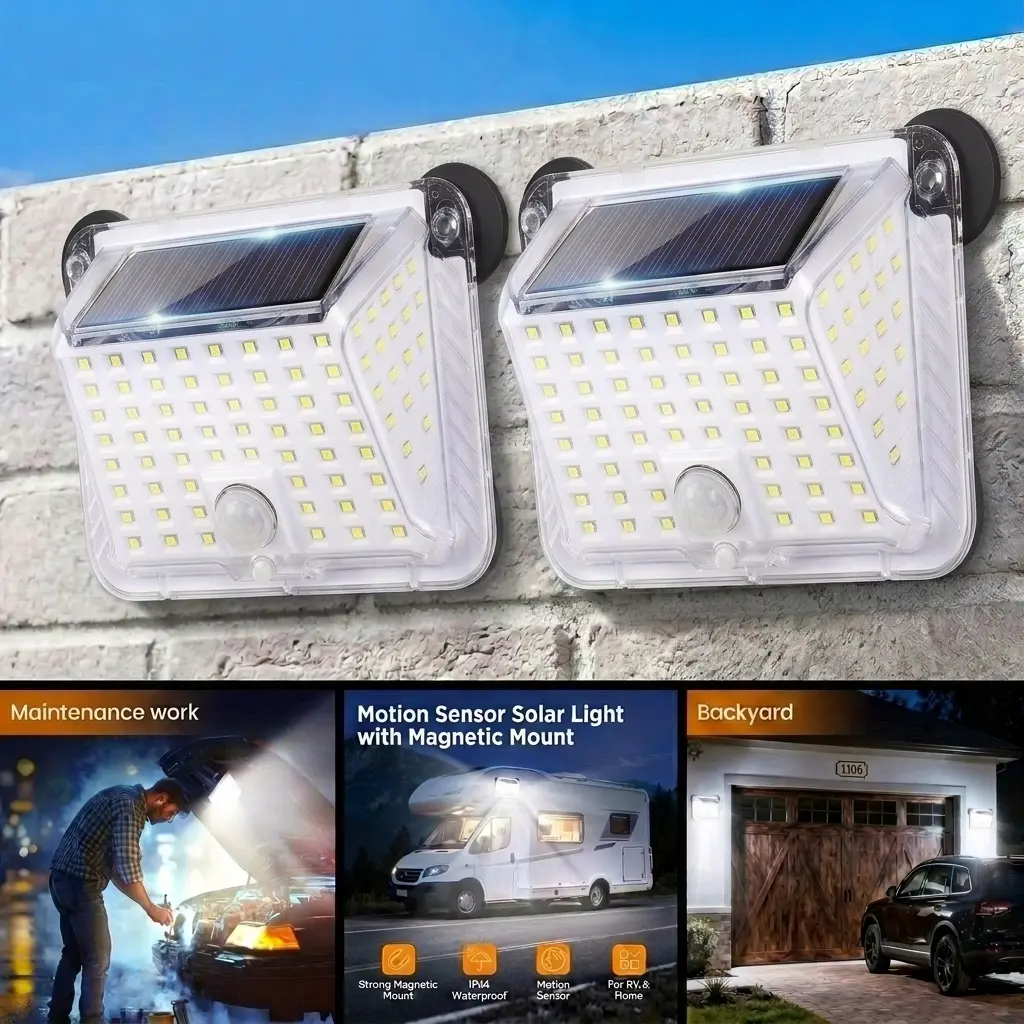 2pcs, Magnetic RV Solar Light, with Super Strong Magnet Motion Sensor Lights, Solar Outdoor Lights Waterproof, for Trailers, Campers | Outdoor Exterior Lighting Rv Accessories, RV Porch Awning Lights, Easy Installation, Christmas Lights fathersdaygiftidea