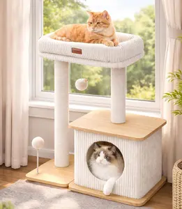 Modern Nordic Wooden Cat Tree for Indoor Cats｜Multi Level Cat Tower with Sisal Posts, Soft Beds & Cozy Condos｜Ideal for Kittens & Adult Cats (Up to 12 lbs)